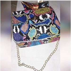 Women's Mini Snakeskin Embossed Handbag, Twilly Scarf Decor Flap Square Purse